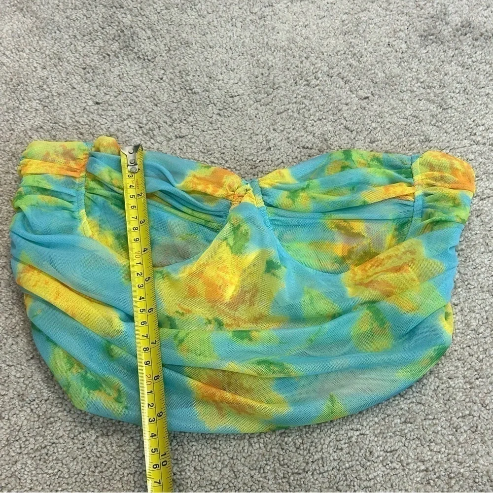 Zara blue yellow floral flower ruched strapless bandeau bustier crop top L NWT - Picture 13 of 15